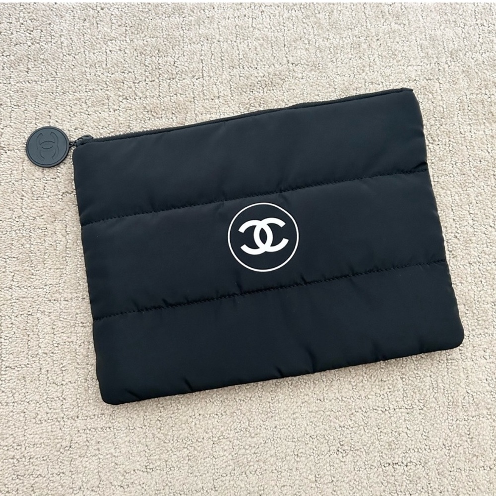 Chanel Black Puffy Nylon Carryall Makeup Bag Toiletry Pouch Case NEW